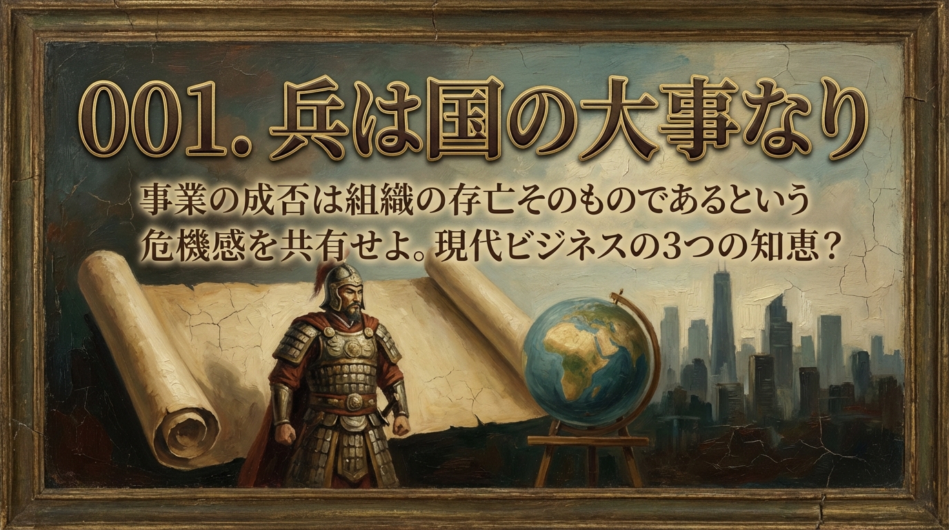 001.兵は国の大事なり ：事業の成否は組織の存亡そのものであるという危機感を共有せよ。現代ビジネスの3つの知恵？