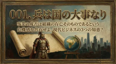 001.兵は国の大事なり ：事業の成否は組織の存亡そのものであるという危機感を共有せよ。現代ビジネスの3つの知恵？