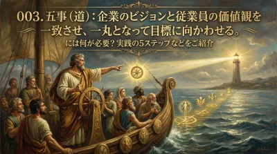003.五事（道）：企業のビジョンと従業員の価値観を一致させ、一丸となって目標に向かわせる。には何が必要？実践の5ステップなどをご紹介