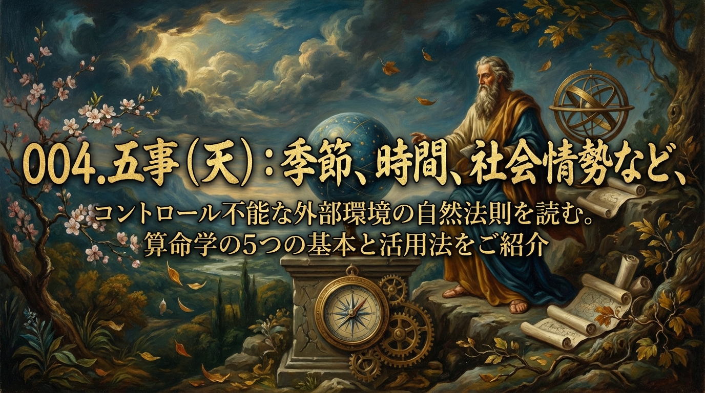 004.五事（天）：季節、時間、社会情勢など、コントロール不能な外部環境の自然法則を読む。？算命学の5つの基本と活用法をご紹介