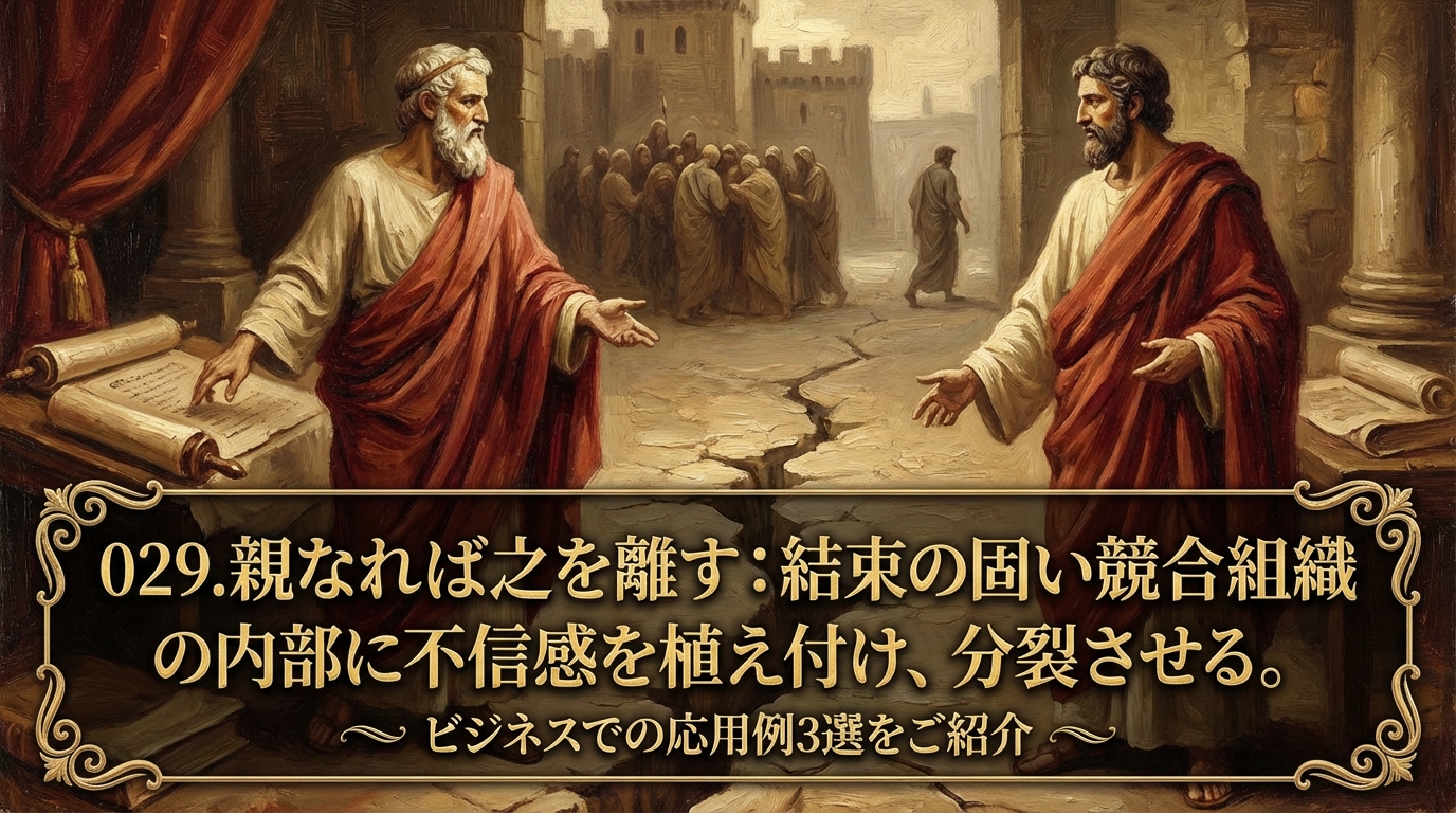 029.親なれば之を離す：結束の固い競合組織の内部に不信感を植え付け、分裂させる。とは？ビジネスでの応用例3選をご紹介