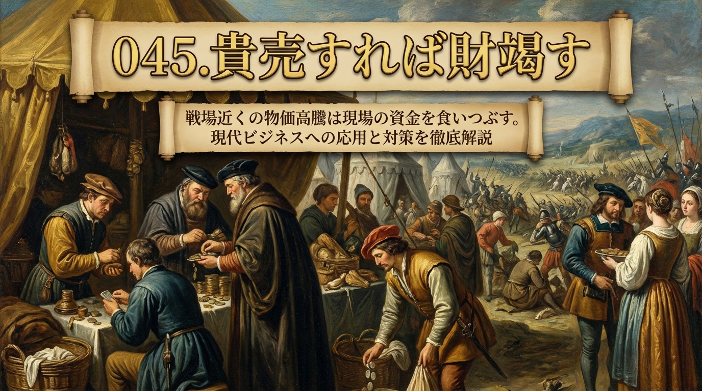 045.貴売(きばい)すれば財竭(つく)す :戦場近くの物価高騰(需要過多によるコスト増)は現場の資金を食いつぶす。?現代ビジネスへの応用と対策を徹底解説