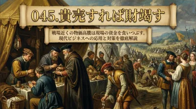 045.貴売（きばい）すれば財竭（つく）す ：戦場近くの物価高騰（需要過多によるコスト増）は現場の資金を食いつぶす。？現代ビジネスへの応用と対策を徹底解説