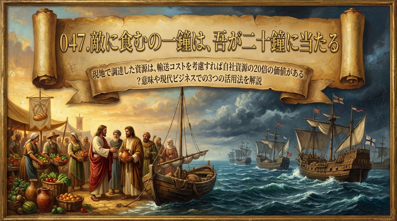 047.敵に食むの一鐘は、吾が二十鐘に当たる ：現地で調達した資源は、輸送コストを考慮すれば自社資源の20倍の価値がある。？意味や現代ビジネスでの3つの活用法を解説