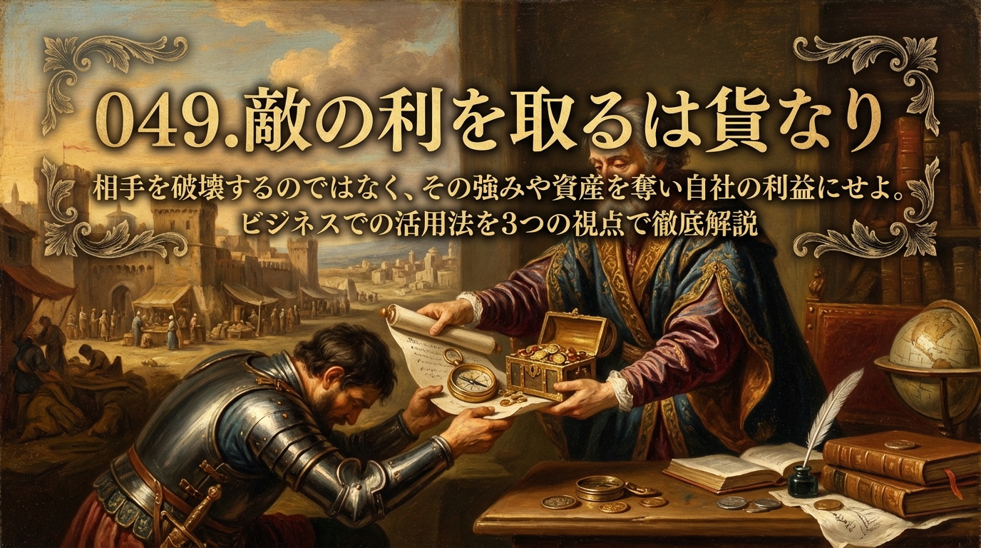 049.敵の利を取るは貨なり :相手を破壊するのではなく、その強みや資産を奪い自社の利益にせよ。?ビジネスでの活用法を3つの視点で徹底解説