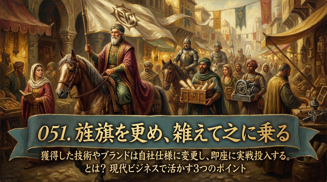 051.旌旗（せいき）を更め、雑えて之に乗る ：獲得した技術やブランドは自社仕様に変更し、即座に実戦投入する。とは？現代ビジネスで活かす3つのポイント