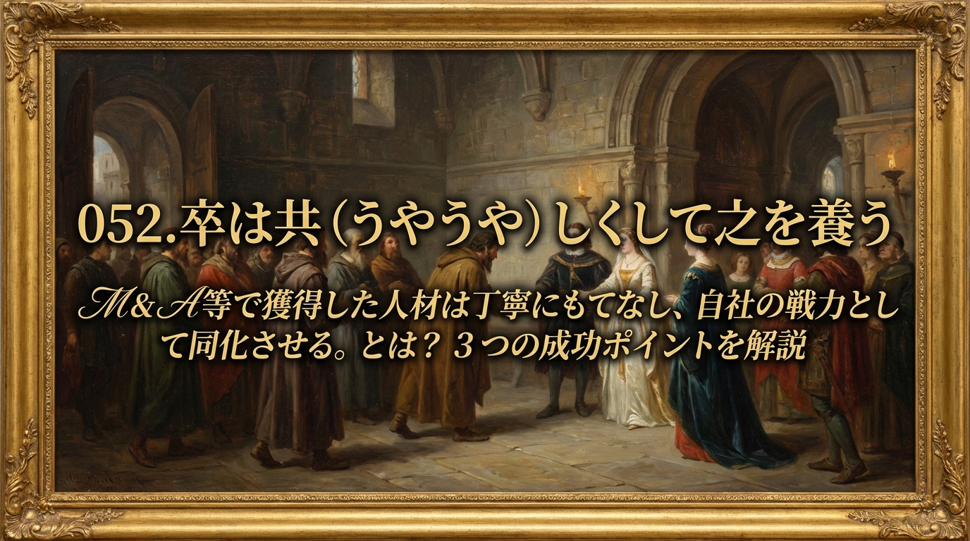 052.卒は共（うやうや）しくして之を養う ：M&A等で獲得した人材は丁寧にもてなし、自社の戦力として同化させる。とは？3つの成功ポイントを解説