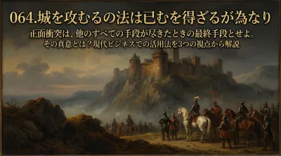 064.城を攻むるの法は已むを得ざるが為なり ：正面衝突は、他のすべての手段が尽きたときの最終手段とせよ。その真意とは？現代ビジネスでの活用法を3つの視点から解説