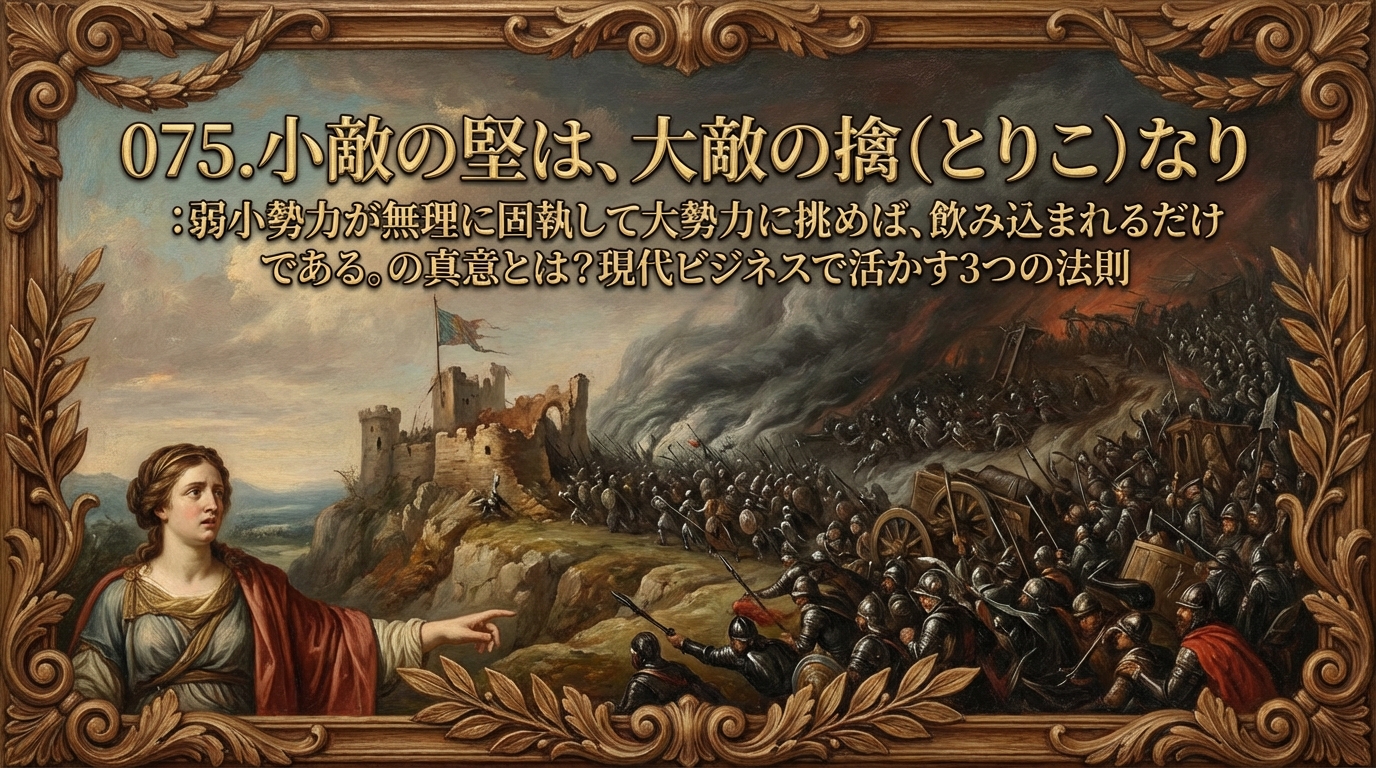 075.小敵の堅は、大敵の擒(とりこ)なり :弱小勢力が無理に固執して大勢力に挑めば、飲み込まれるだけである。の真意とは?現代ビジネスで活かす3つの法則