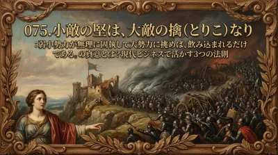 075.小敵の堅は、大敵の擒（とりこ）なり ：弱小勢力が無理に固執して大勢力に挑めば、飲み込まれるだけである。の真意とは？現代ビジネスで活かす3つの法則