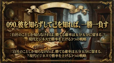 090.彼を知らずして己を知れば、一勝一負す ：自社のことしか知らなければ、勝てる確率は五分五分に留まる。？現代ビジネスで勝率を上げる3つの戦略
