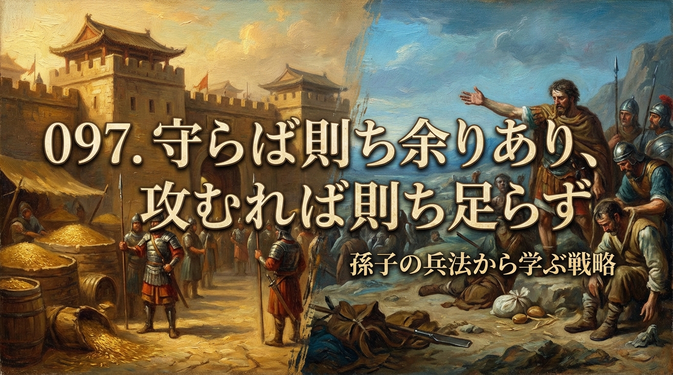 097.守らば則ち余りあり、攻むれば則ち足らず ：守備に回ればリソースに余裕ができ、攻撃に転じればリソースは不足する。？孫子の兵法から学ぶ戦略