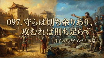 097.守らば則ち余りあり、攻むれば則ち足らず ：守備に回ればリソースに余裕ができ、攻撃に転じればリソースは不足する。？孫子の兵法から学ぶ戦略