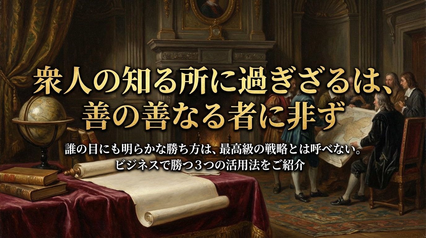 100.衆人の知る所に過ぎざるは、善の善なる者に非ず ：誰の目にも明らかな勝ち方は、最高級の戦略とは呼べない。？ビジネスで勝つ3つの活用法をご紹介