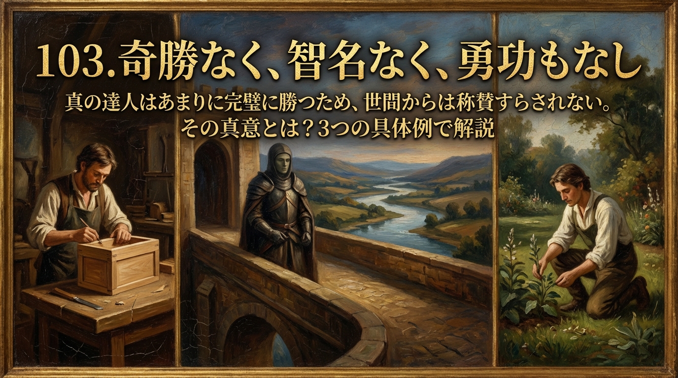 103.奇勝なく、智名なく、勇功もなし ：真の達人はあまりに完璧に勝つため、世間からは称賛すらされない。その真意とは？3つの具体例で解説