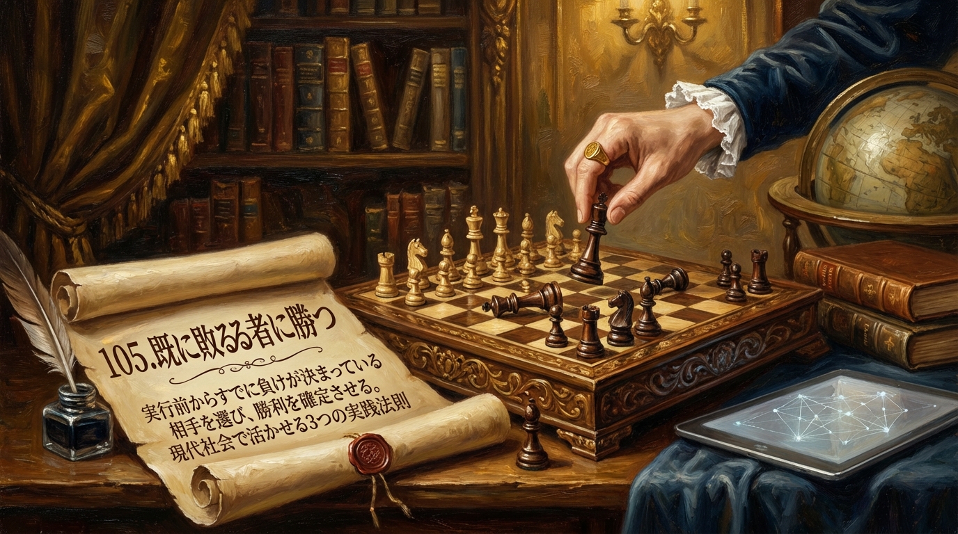 105.既に敗るる者に勝つ :実行前からすでに負けが決まっている相手を選び、勝利を確定させる。?現代社会で活かせる3つの実践法則