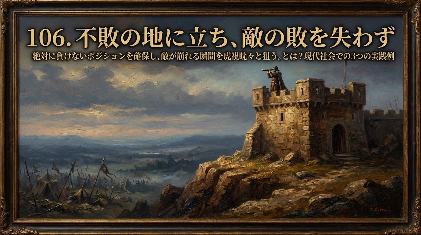 106.不敗の地に立ち、敵の敗を失わず ：絶対に負けないポジションを確保し、敵が崩れる瞬間を虎視眈々と狙う。とは？現代社会での3つの実践例