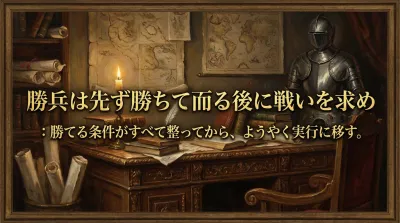 107,勝兵は先ず勝ちて而る後に戦いを求め ：勝てる条件がすべて整ってから、ようやく実行に移す。の意味とは？ビジネスでの活用法を解説