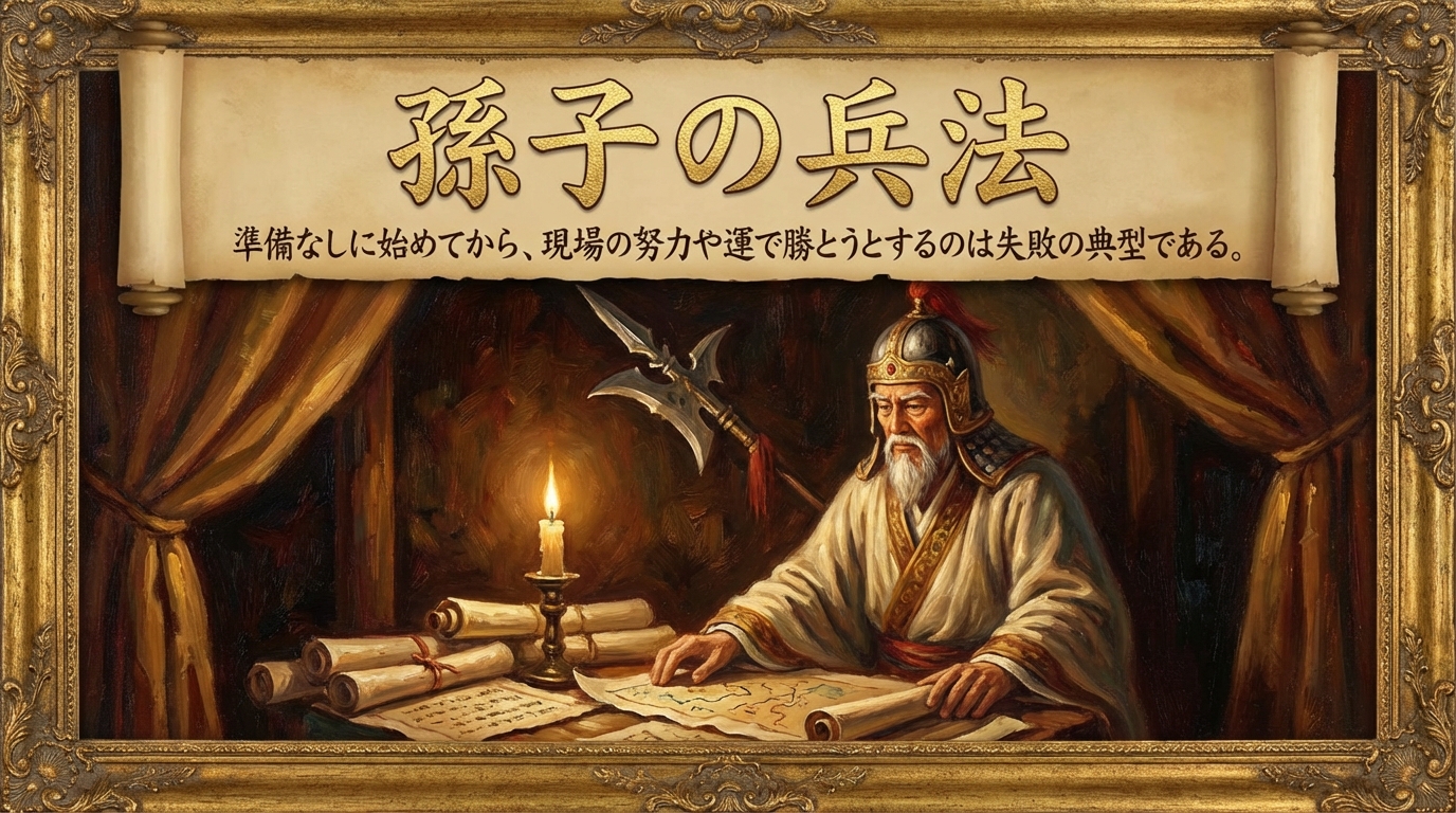 108.敗兵は先ず戦いて而る後に勝ちを求む :準備なしに始めてから、現場の努力や運で勝とうとするのは失敗の典型である。?孫子の兵法から学ぶ3つの教訓をご紹介