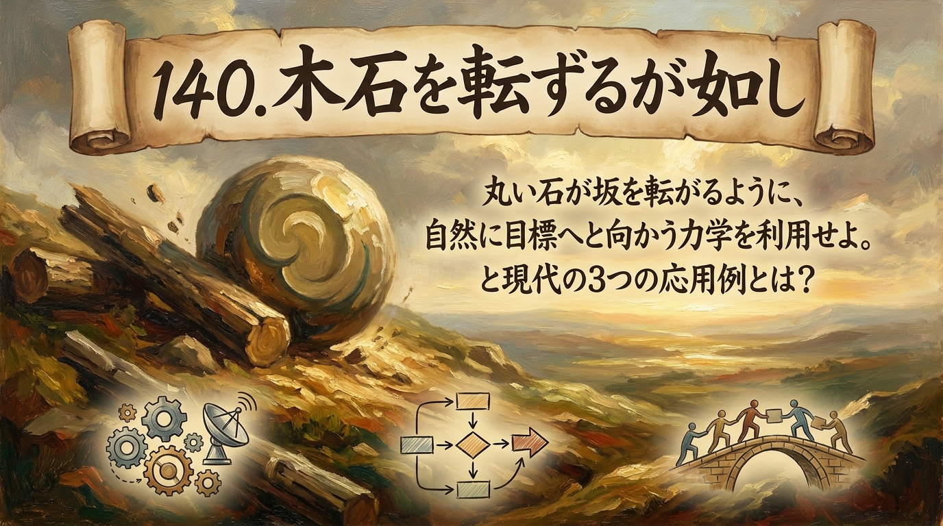 140.木石を転ずるが如し :丸い石が坂を転がるように、自然に目標へと向かう力学を利用せよ。と現代の3つの応用例とは?