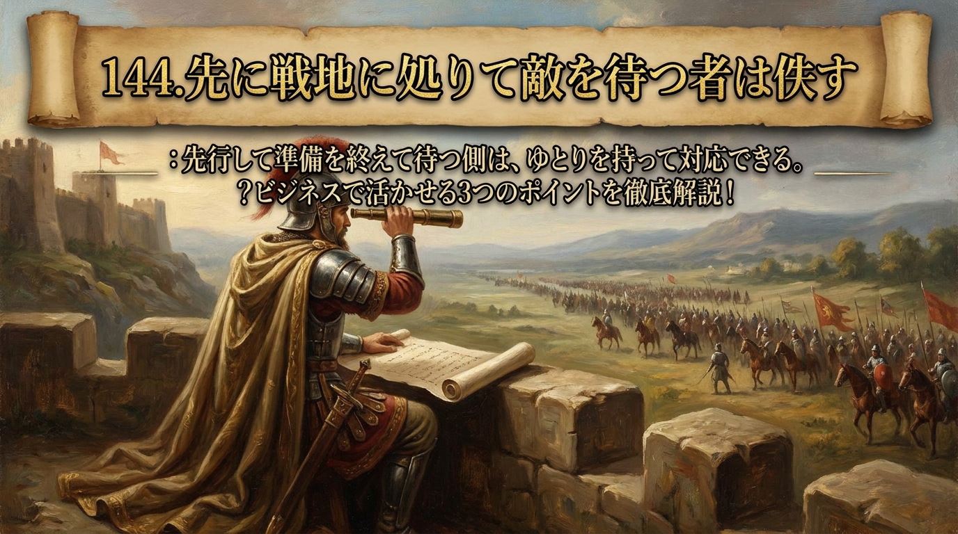 144.先に戦地に処りて敵を待つ者は佚(いっ)す :先行して準備を終えて待つ側は、ゆとりを持って対応できる。?ビジネスで活かせる3つのポイントを徹底解説!