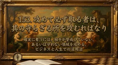 153.攻めて必ず取る者は、其の守らざる所を攻むればなり ：確実に奪うには、相手が警戒していない、あるいは守れない領域を攻める。？ビジネスと人生での活用法
