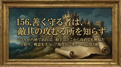 156.善く守る者は、敵其の攻むる所を知らず ：守りが巧妙であれば、相手はどこから攻めても無駄だと悟り、戦意を失う。？現代ビジネスへの応用3選