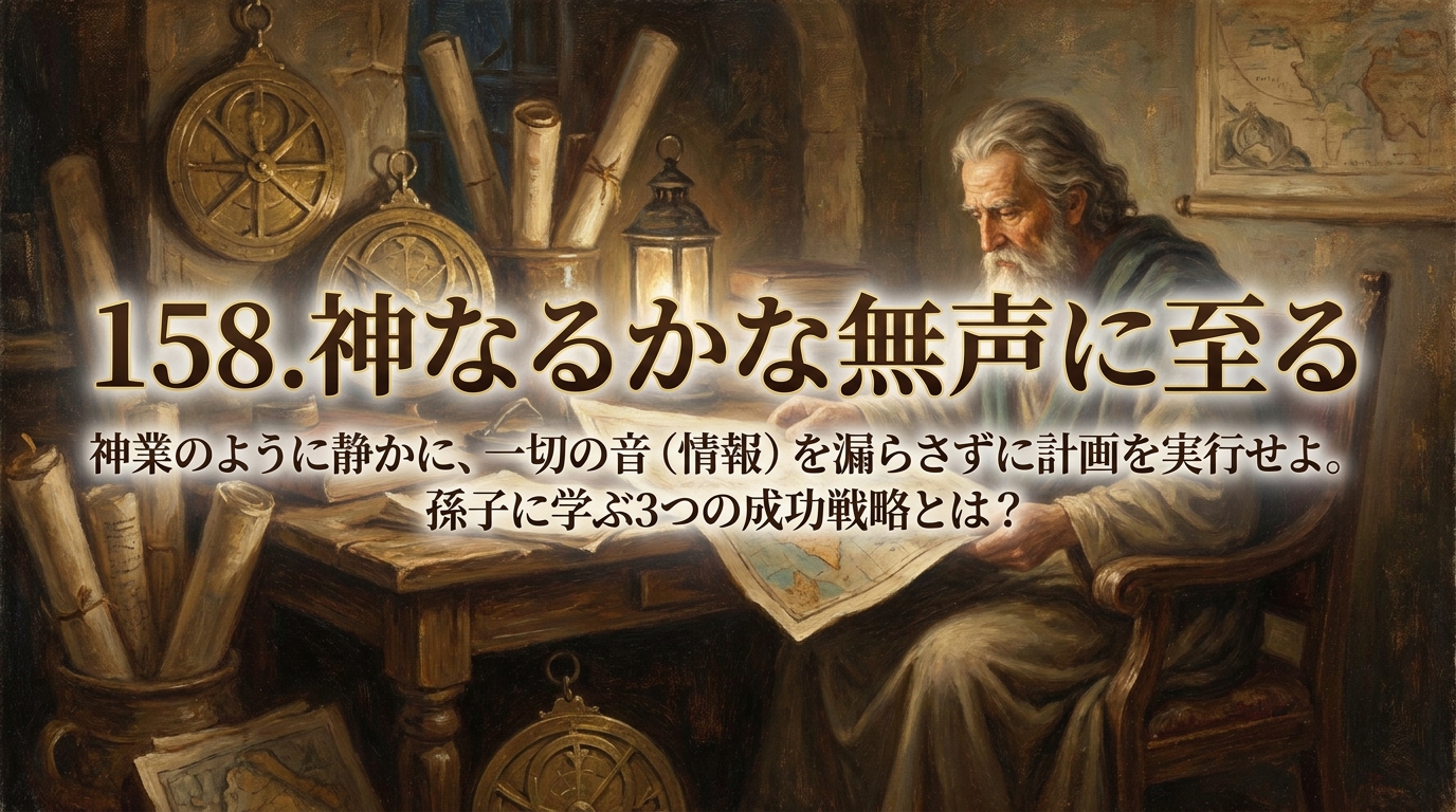 158.神なるかな無声に至る ：神業のように静かに、一切の音（情報）を漏らさずに計画を実行せよ。孫子に学ぶ3つの成功戦略とは？