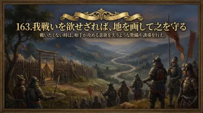 163.我戦いを欲せざれば、地を画して之を守る ：戦いたくない時は、相手が攻める意欲を失うような欺瞞や誘導を行え。の意味とは？ビジネスで活用する3つのポイントをご案内