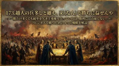 173.越人の兵多しと雖も、奚（なん）ぞ勝ちに益せんや ：数だけ多くても統率を欠き主導権を失っていれば、勝利には貢献しない。？ビジネスで勝つための4つの戦略を解説