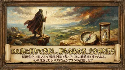 188.敵に因りて変化し、勝ちを取る者、之を神と謂う ：状況変化に即応して勝利を掴む者こそ、真の戦略家（神）である。その真意とビジネスに活かす3つの法則とは？