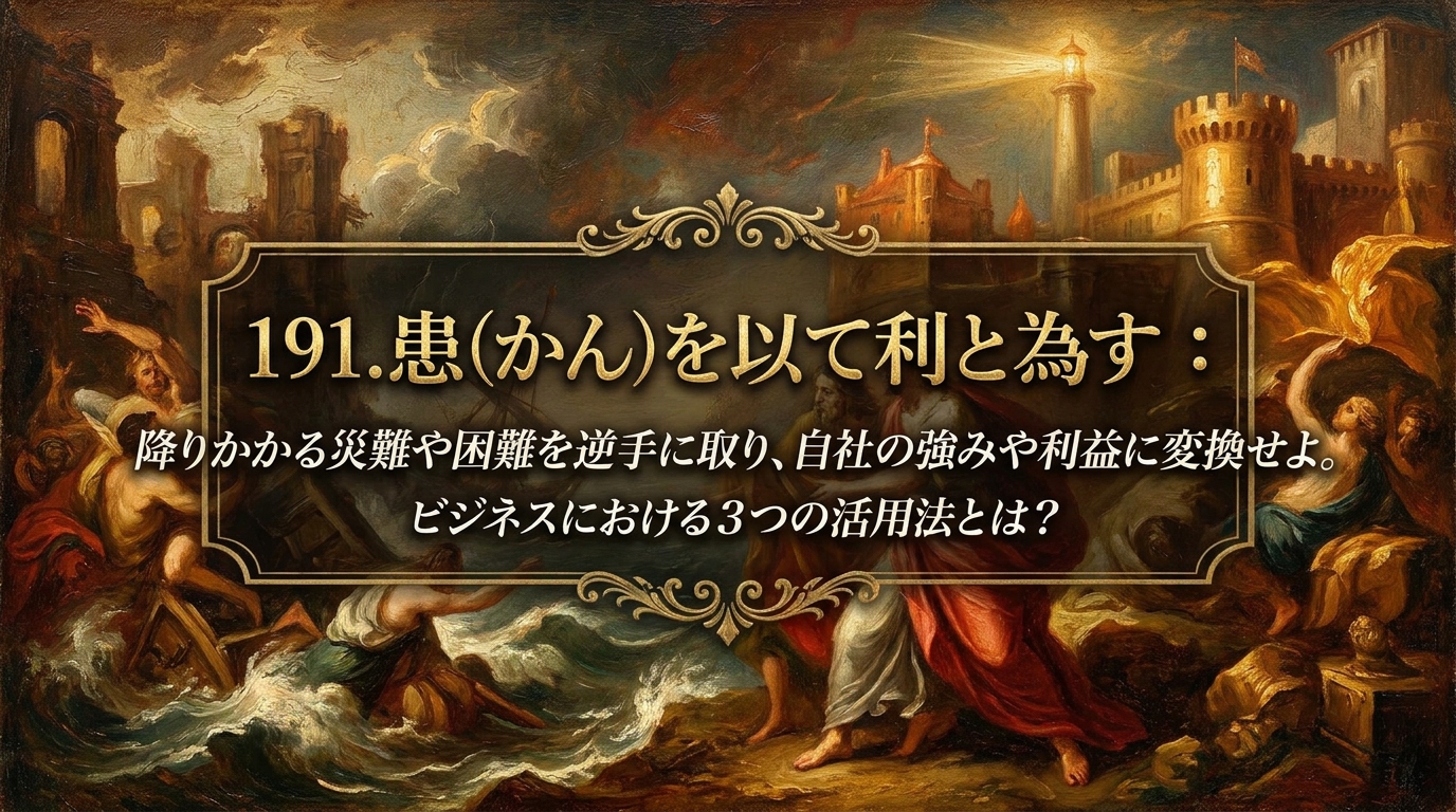 191.患(かん)を以て利と為す :降りかかる災難や困難を逆手に取り、自社の強みや利益に変換せよ。ビジネスにおける3つの活用法とは?
