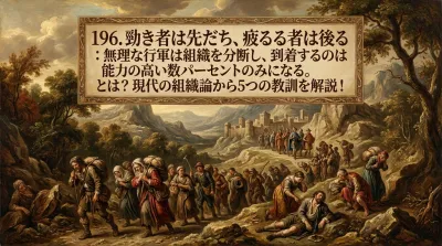 196.勁（つよ）き者は先だち、疲るる者は後る ：無理な行軍は組織を分断し、到着するのは能力の高い数パーセントのみになる。とは？現代の組織論から5つの教訓を解説！