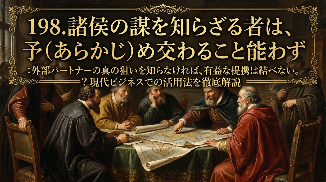 198.諸侯の謀を知らざる者は、予(あらかじ)め交わること能わず :外部パートナーの真の狙いを知らなければ、有益な提携は結べない。?現代ビジネスでの活用法を徹底解説
