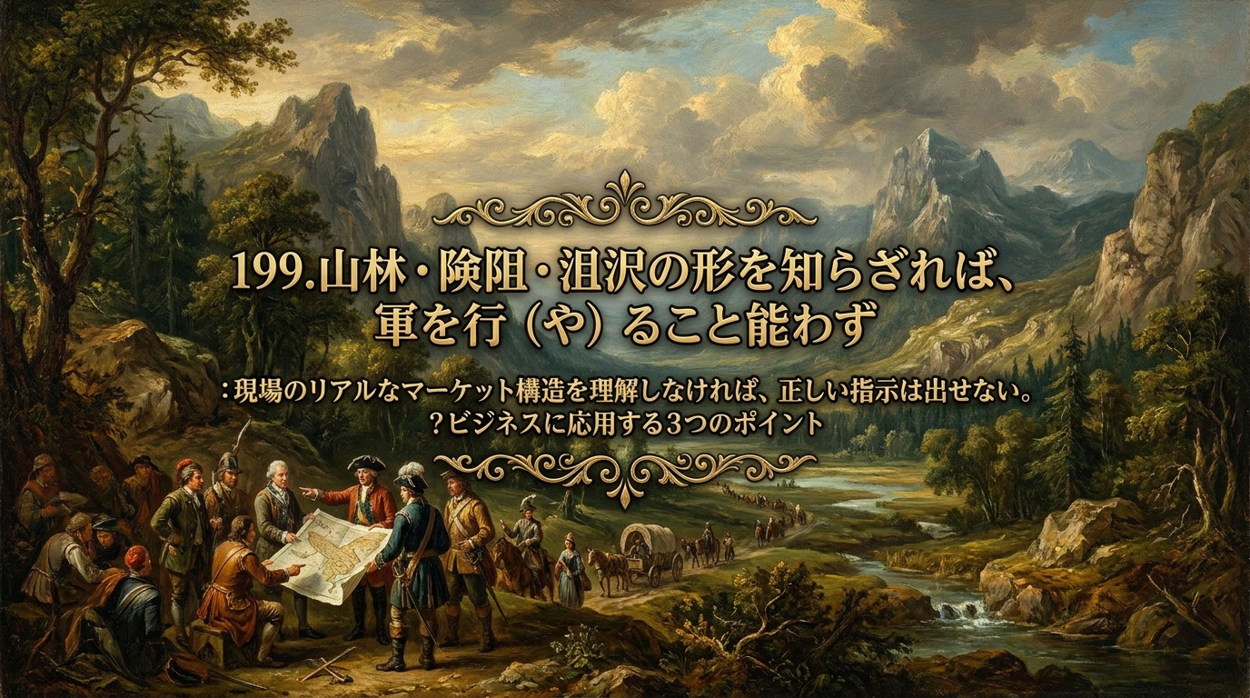 199.山林・険阻・沮沢の形を知らざれば、軍を行(や)ること能わず :現場のリアルなマーケット構造を理解しなければ、正しい指示は出せない。?ビジネスに応用する3つのポイント
