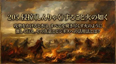 205.侵掠（しんりゃく）すること火の如く ：攻勢をかけるときは、すべてを焼き尽くす火のように激しく行え。その真意とビジネスへの活用法とは？