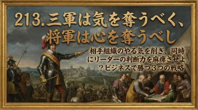 213.三軍は気を奪うべく、将軍は心を奪うべし ：相手組織のやる気を削ぎ、同時にリーダーの判断力を麻痺させよ。？ビジネスで勝つ3つの戦略