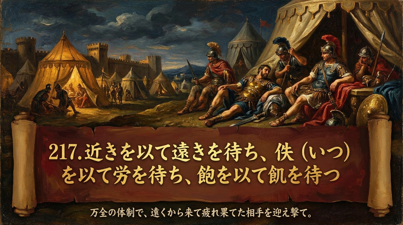 217.近きを以て遠きを待ち、佚（いつ）を以て労を待ち、飽を以て飢を待つ ：万全の体制で、遠くから来て疲れ果てた相手を迎え撃て。の意味は？現代ビジネスで活用する3つの事例を徹底解説