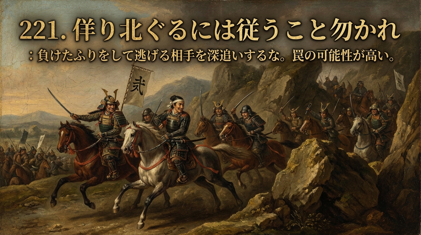 221.佯（いつわ）り北（に）ぐるには従うこと勿かれ ：負けたふりをして逃げる相手を深追いするな。罠の可能性が高い。？現代ビジネスで活用できる3つの教訓をご紹介