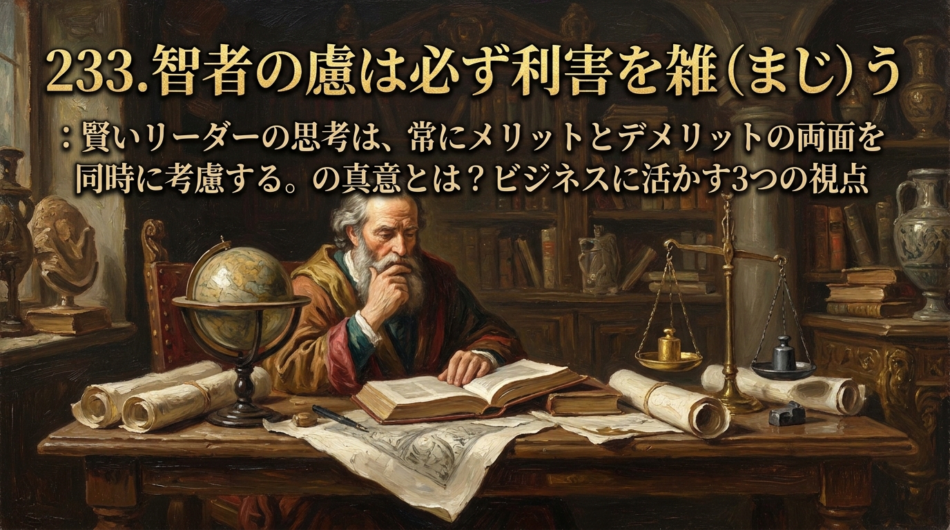 233.智者の慮は必ず利害を雑(まじ)う :賢いリーダーの思考は、常にメリットとデメリットの両面を同時に考慮する。の真意とは?ビジネスに活かす3つの視点