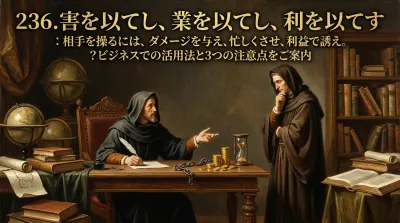 236.害を以てし、業を以てし、利を以てす ：相手を操るには、ダメージを与え、忙しくさせ、利益で誘え。？ビジネスでの活用法と3つの注意点をご案内