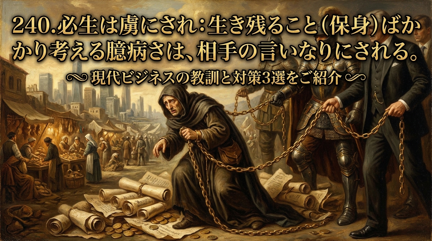240.必生は虜にされ ：生き残ること（保身）ばかり考える臆病さは、相手の言いなりにされる。？現代ビジネスの教訓と対策3選をご紹介