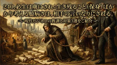 240.必生は虜にされ ：生き残ること（保身）ばかり考える臆病さは、相手の言いなりにされる。？現代ビジネスの教訓と対策3選をご紹介
