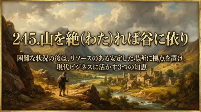 245.山を絶（わた）れば谷に依り ：困難な状況の後は、リソースのある安定した場所に拠点を置け。？現代ビジネスに活かす3つの知恵