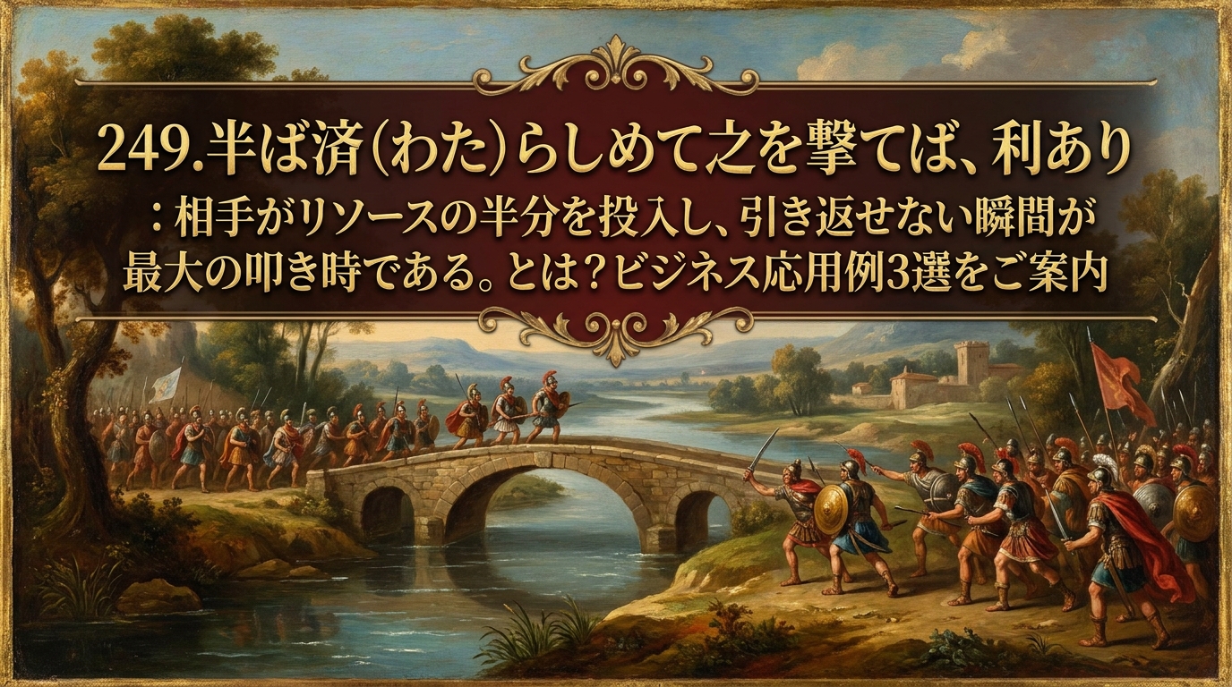 249.半ば済(わた)らしめて之を撃てば、利あり :相手がリソースの半分を投入し、引き返せない瞬間が最大の叩き時である。とは?ビジネス応用例3選をご案内