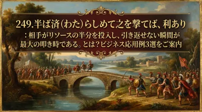 249.半ば済（わた）らしめて之を撃てば、利あり ：相手がリソースの半分を投入し、引き返せない瞬間が最大の叩き時である。とは？ビジネス応用例3選をご案内