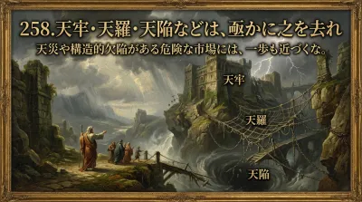 258.天牢・天羅・天陥などは、亟かに之を去れ ：天災や構造的欠陥がある危険な市場には、一歩も近づくな。の意味は？孫子の兵法から学ぶ撤退戦略をご案内