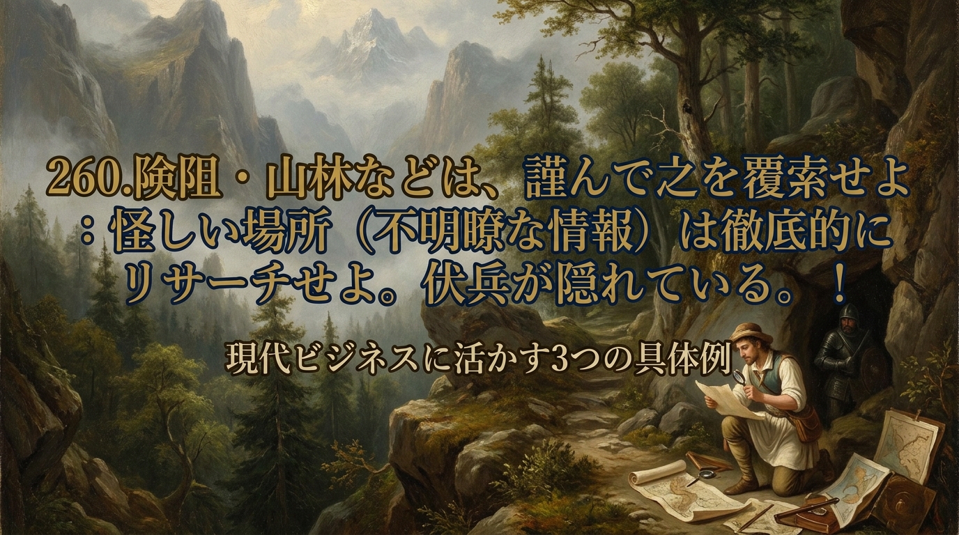 260.険阻・山林などは、謹んで之を覆索せよ :怪しい場所(不明瞭な情報)は徹底的にリサーチせよ。伏兵が隠れている。!現代ビジネスに活かす3つの具体例