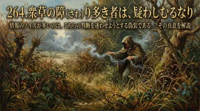 264.衆草の障（さわ）り多き者は、疑わしむるなり ：情報のノイズが多いのは、こちらの判断を迷わせようとする偽装である。？その真意を解説